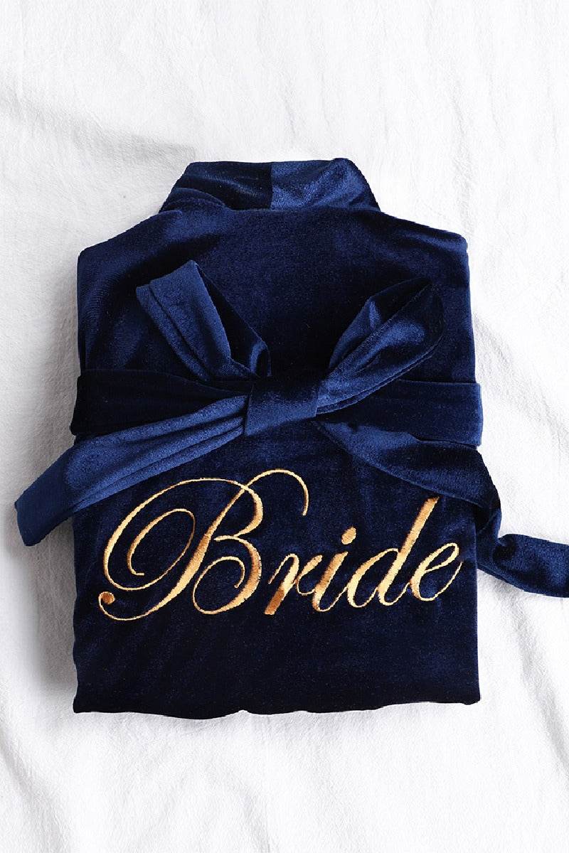 Velvet Knee Length Robe For Bride 600279553765 - COCOMELODY