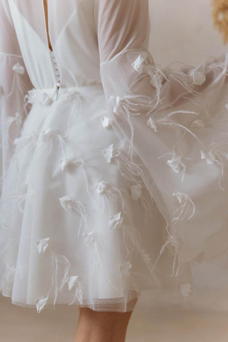 A-Line Short-Mini Chiffon Tulle Little White Dress 100021 - COCOMELODY