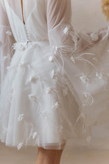 A-Line Short-Mini Chiffon Tulle Little White Dress 100021 - COCOMELODY