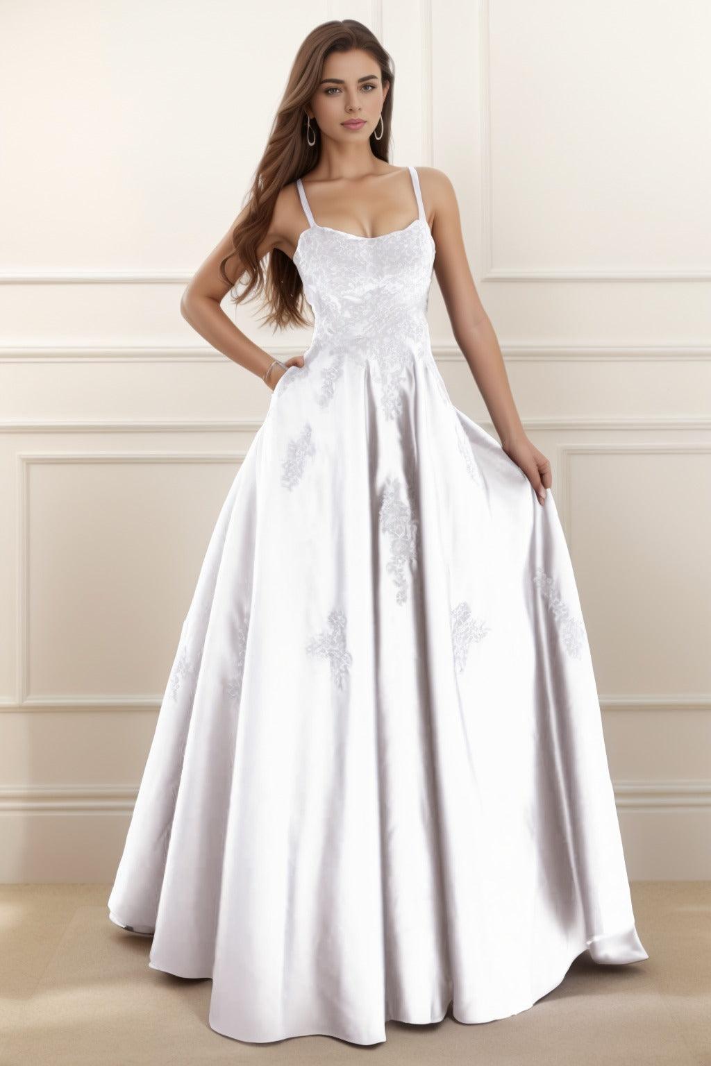 A-Line Floor Length Satin Prom Dress CS0458 - COCOMELODY