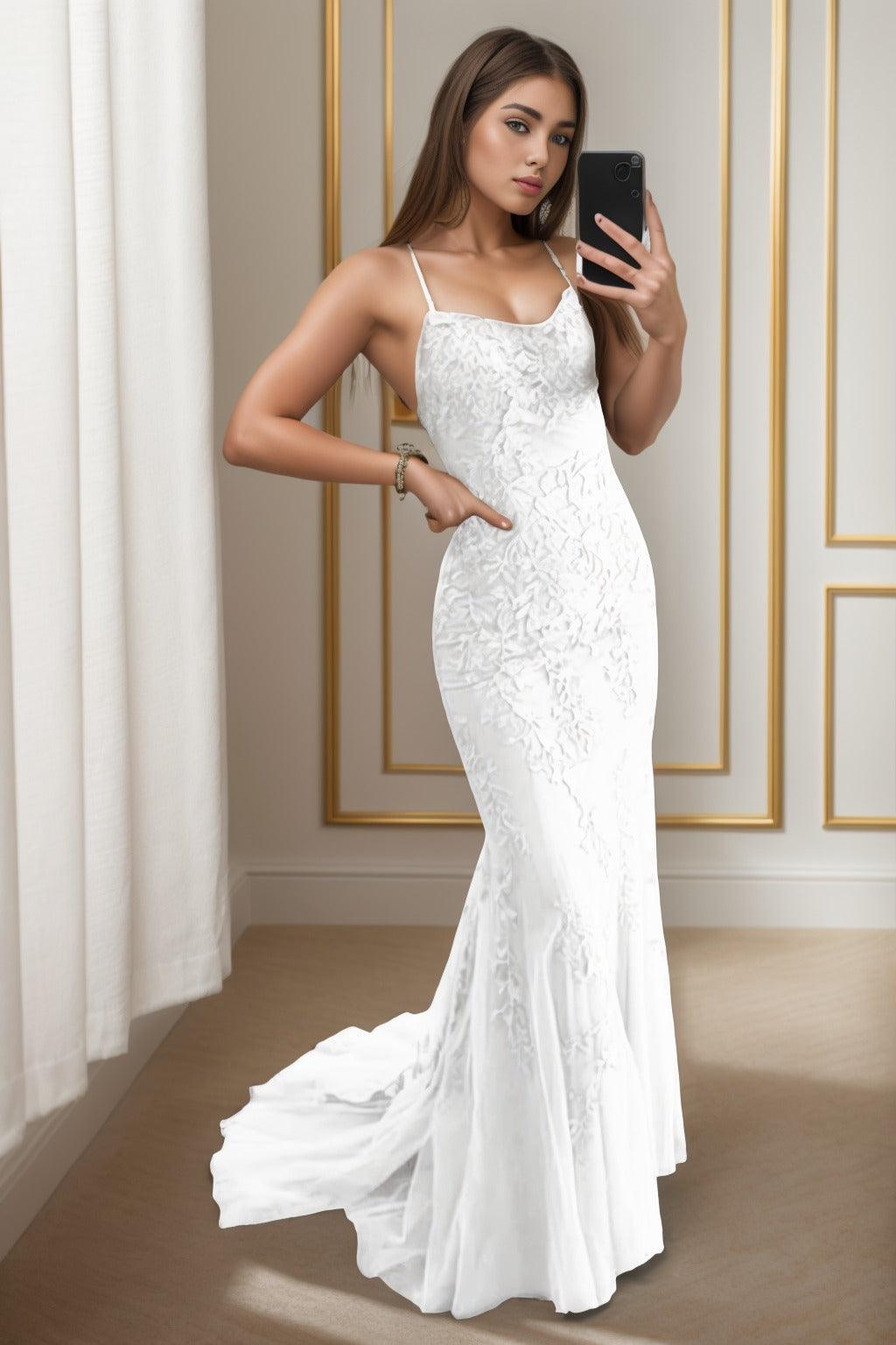 Trumpet-Mermaid Sweep-Brush Train Tulle Prom Dress CS0398 - COCOMELODY
