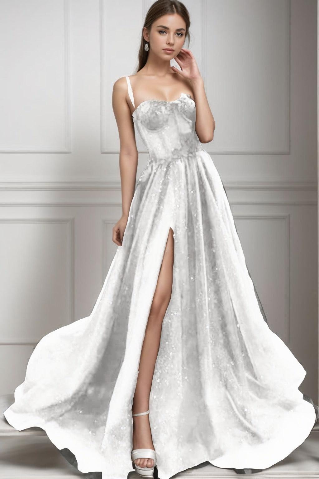 A-Line Sweep-Brush Train Tulle Prom Dress CS0439 - COCOMELODY