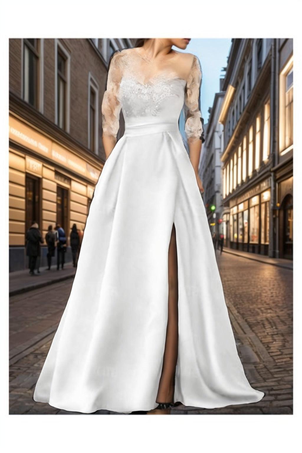 A-Line Sweep-Brush Train Silk-Like Prom Dress CS0456 - COCOMELODY