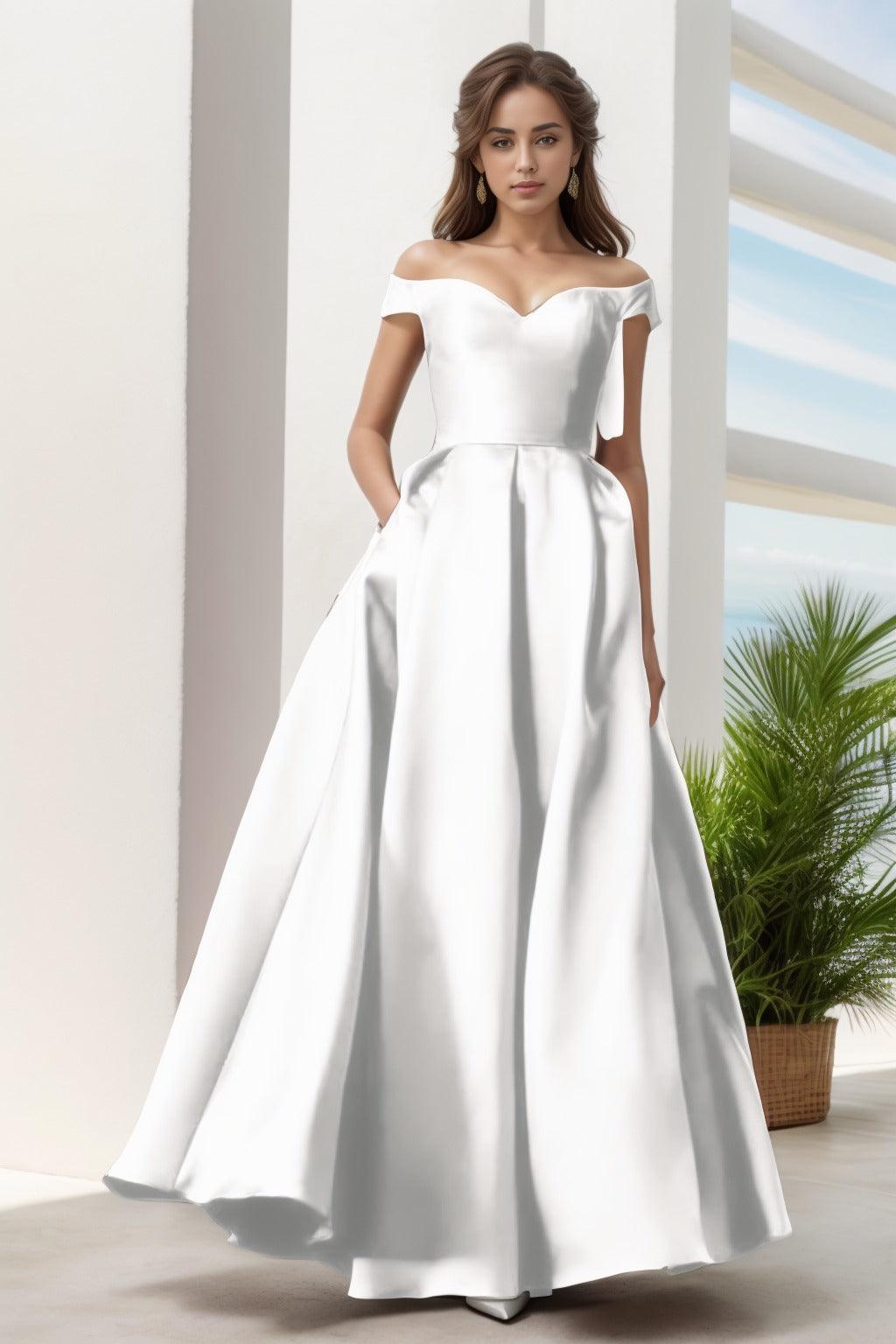 A-Line Floor Length Satin Prom Dress CS0408 - COCOMELODY