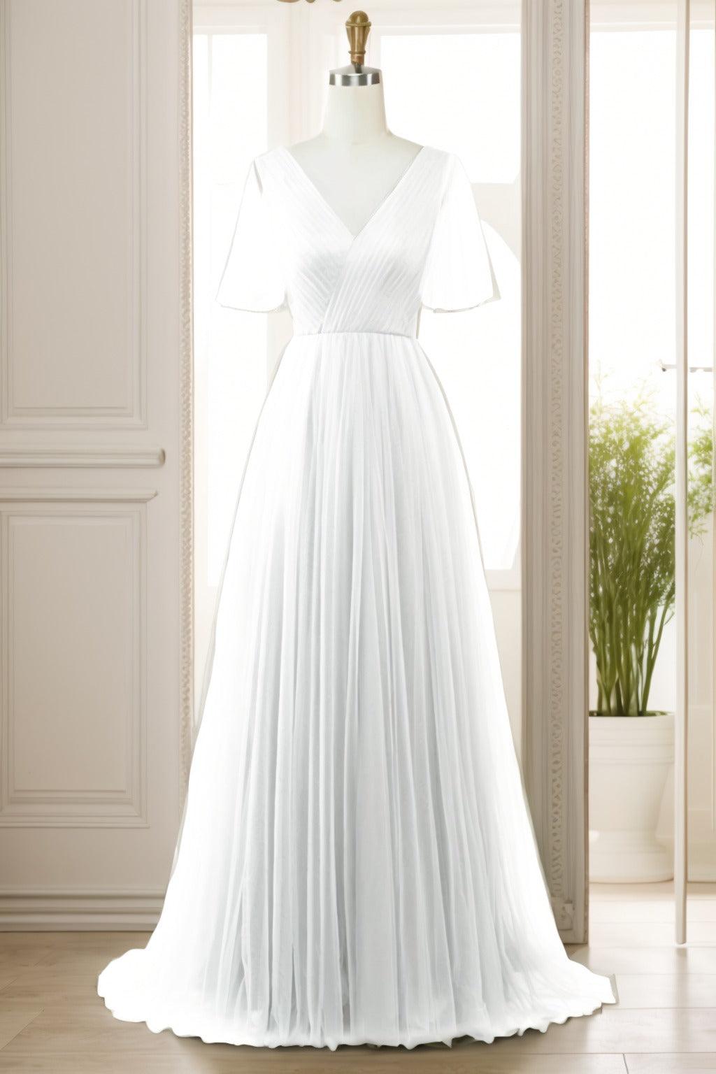 A-Line Sweep-Brush Train Tulle Prom Dress CS0472 - COCOMELODY