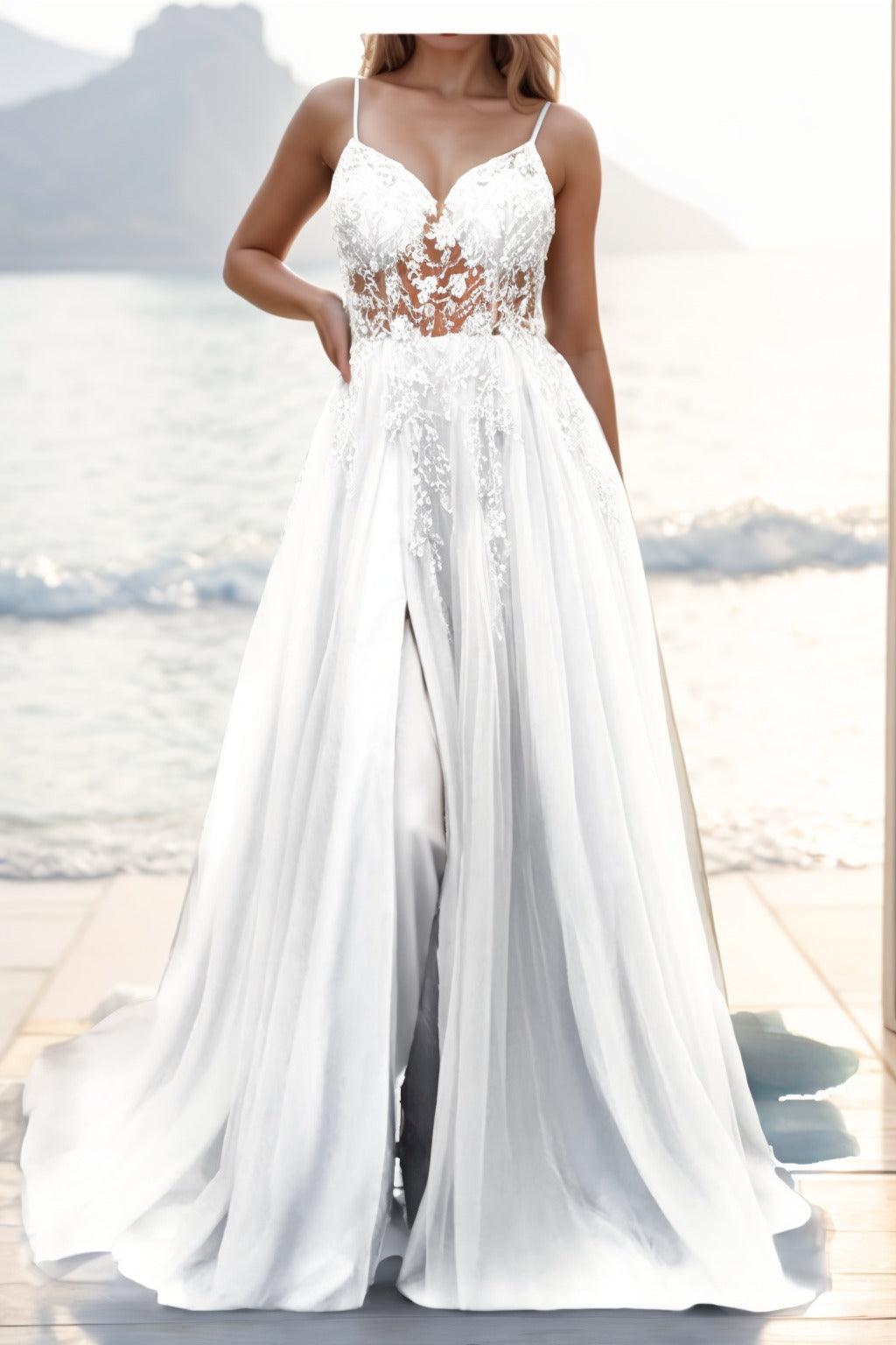 A-line Sweep-Brush Train Tulle Prom Dress CS0402 - COCOMELODY