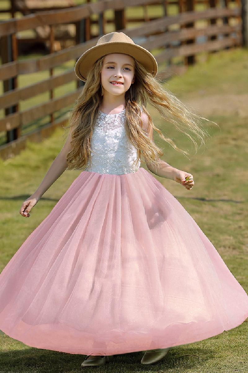 A-Line/Princess Illusion Neck Knee-Length Lace Tulle Flower Girl Dress 744728958346 - COCOMELODY