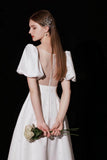 A-Line Floor Length Satin Wedding Dress 676166316331 - COCOMELODY