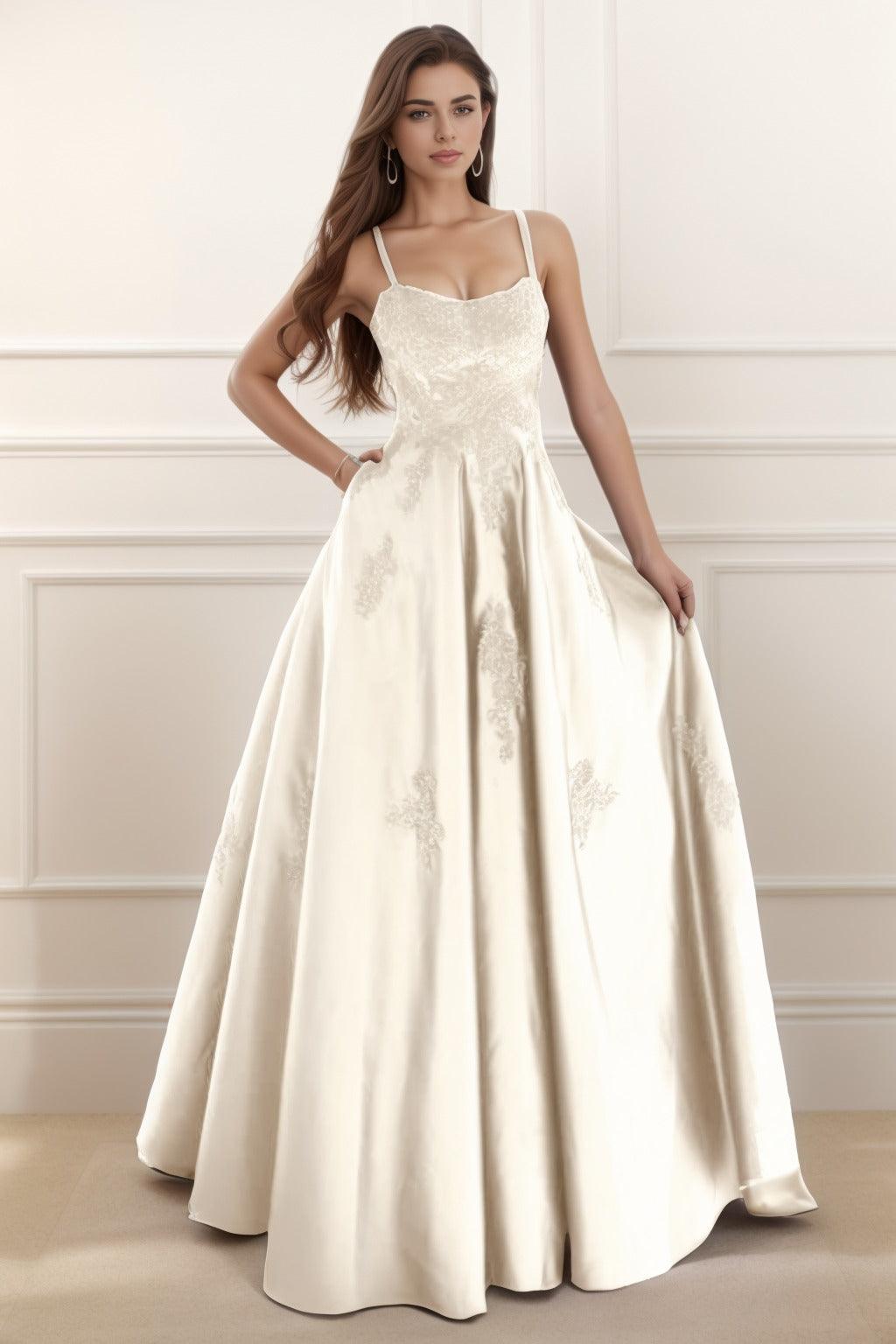 A-Line Floor Length Satin Prom Dress CS0458 - COCOMELODY