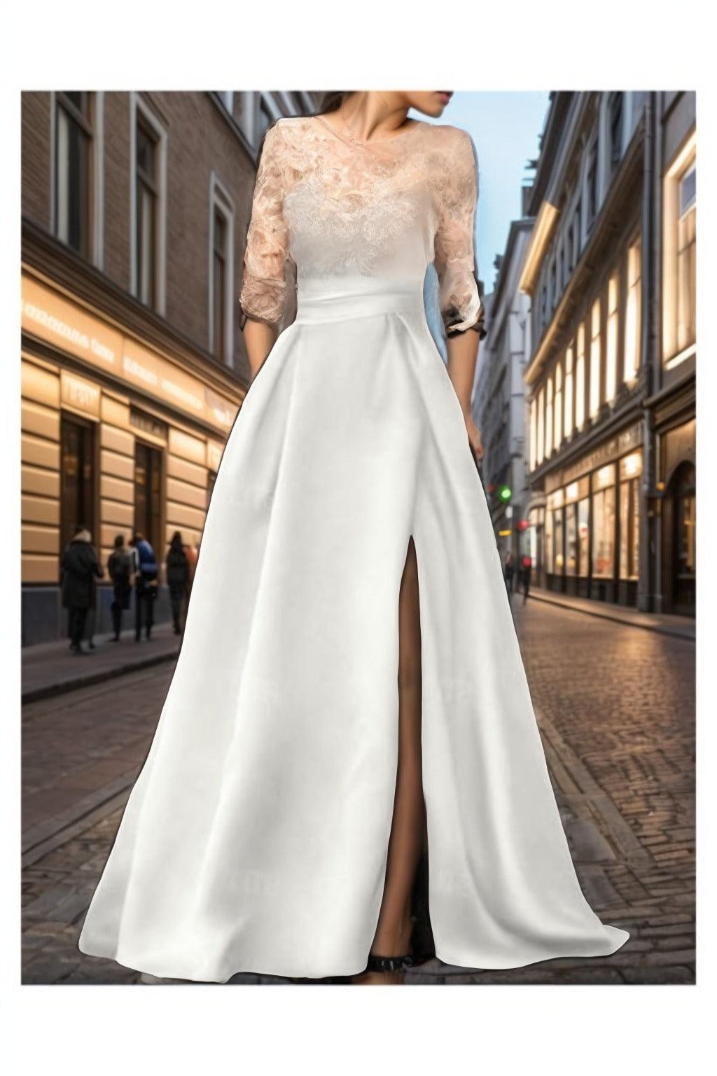 A-Line Sweep-Brush Train Silk-Like Prom Dress CS0456 - COCOMELODY