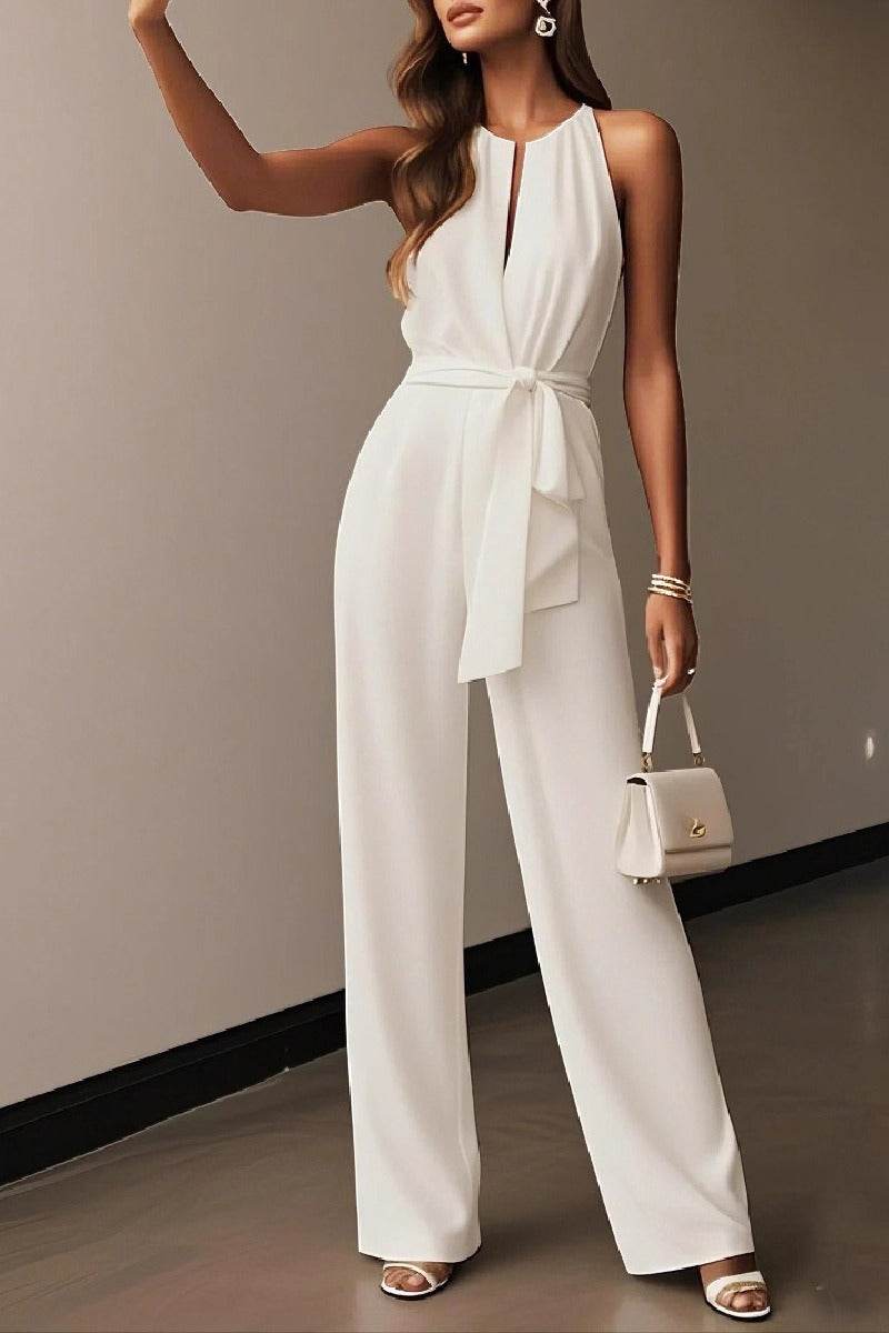 Halter Floor Length Elastic Cloth Wedding Jumpsuit 949852323242 - COCOMELODY