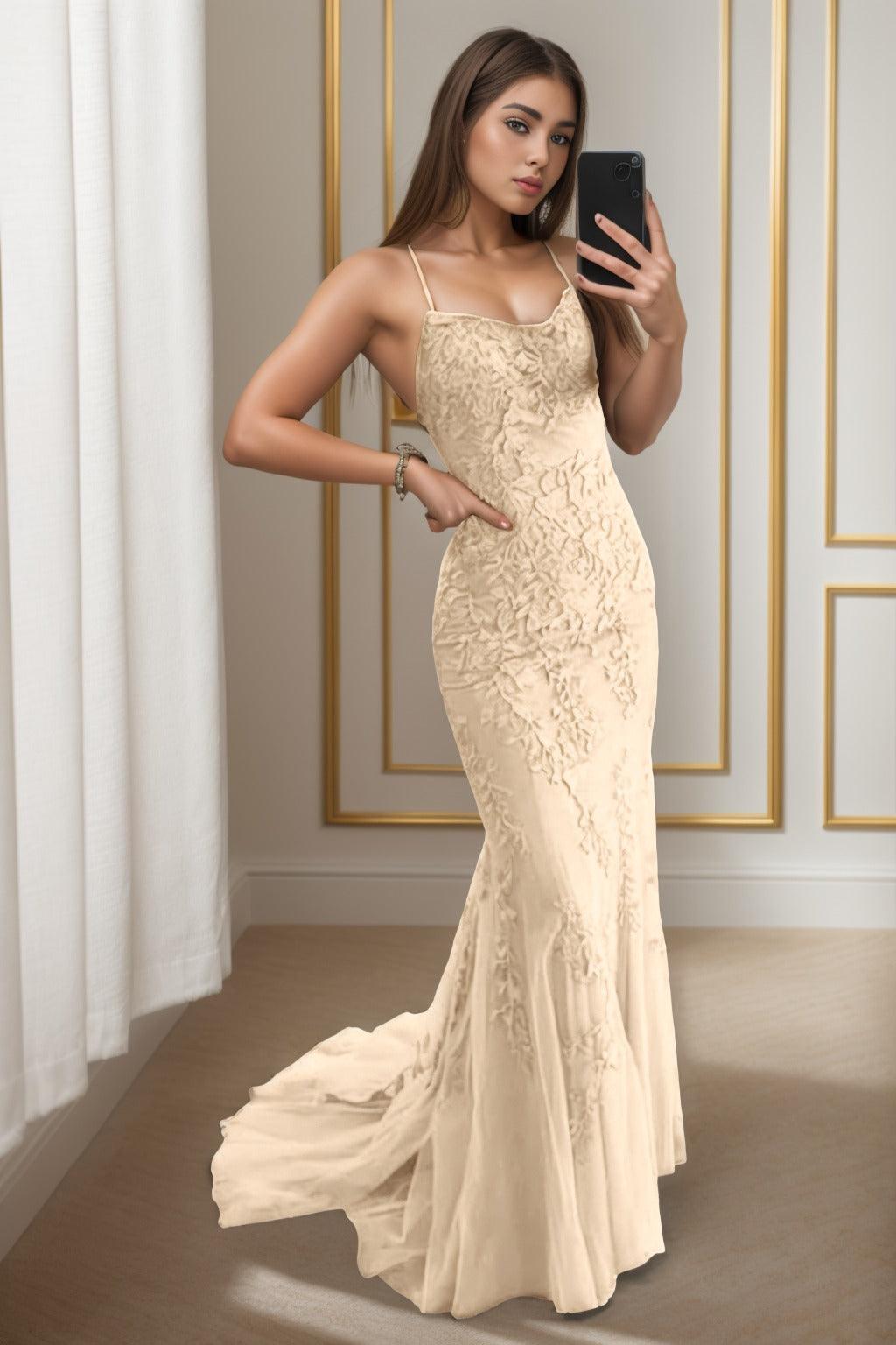 Trumpet-Mermaid Sweep-Brush Train Tulle Prom Dress CS0398 - COCOMELODY
