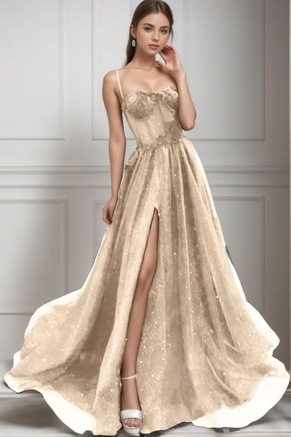 A-Line Sweep-Brush Train Tulle Prom Dress CS0439 - COCOMELODY