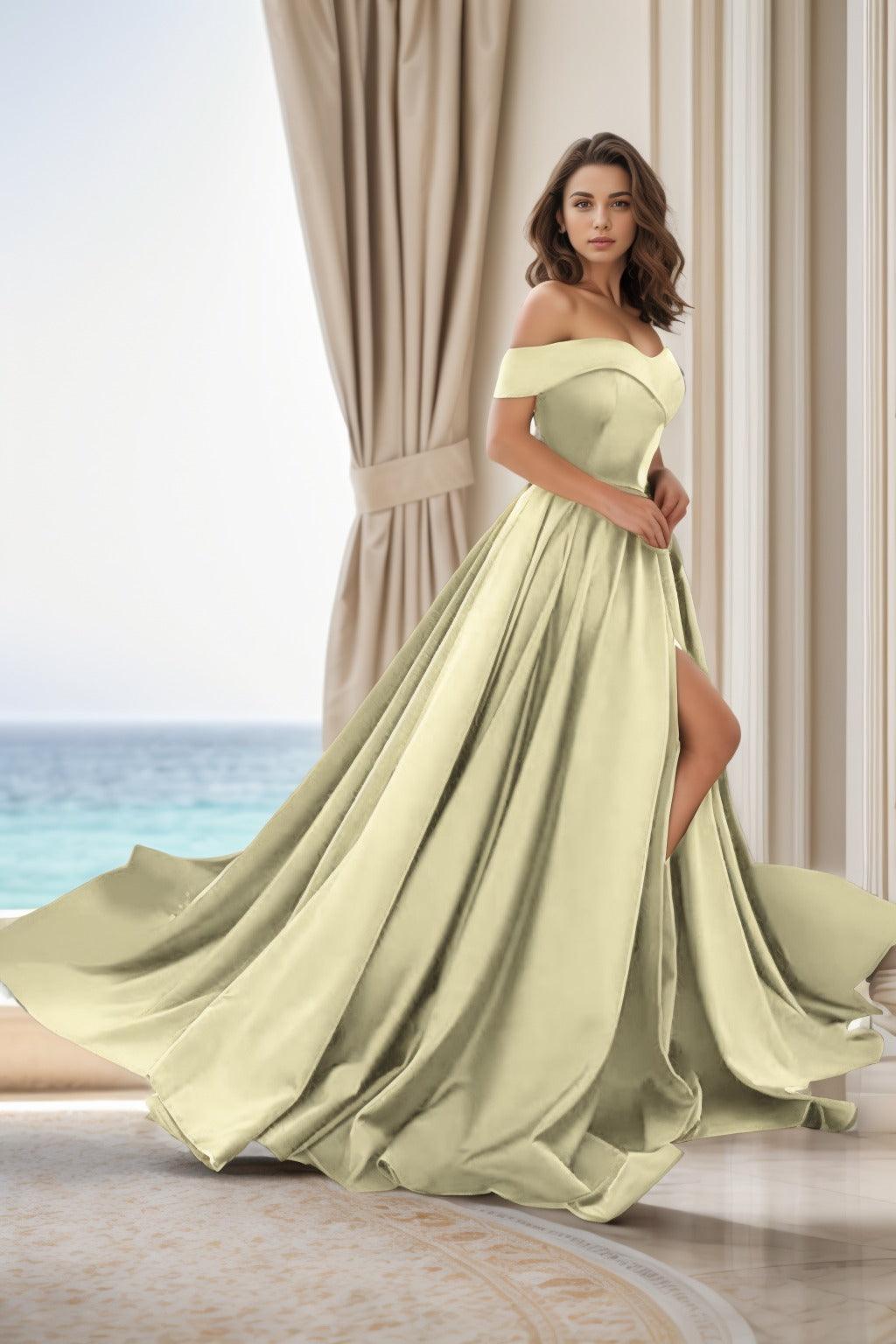 A-Line Court Train Satin Prom Dress CS0405 - COCOMELODY