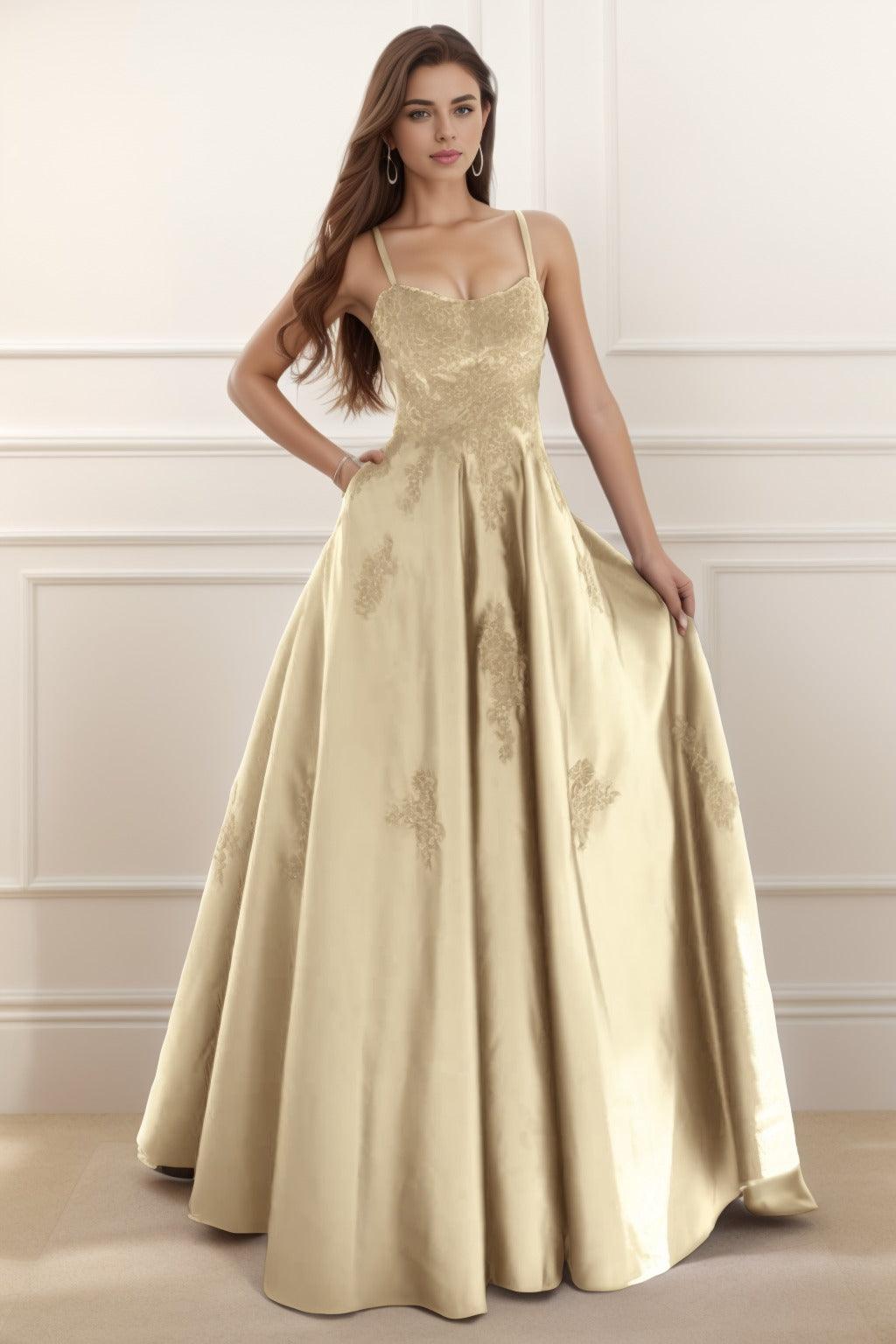 A-Line Floor Length Satin Prom Dress CS0458 - COCOMELODY