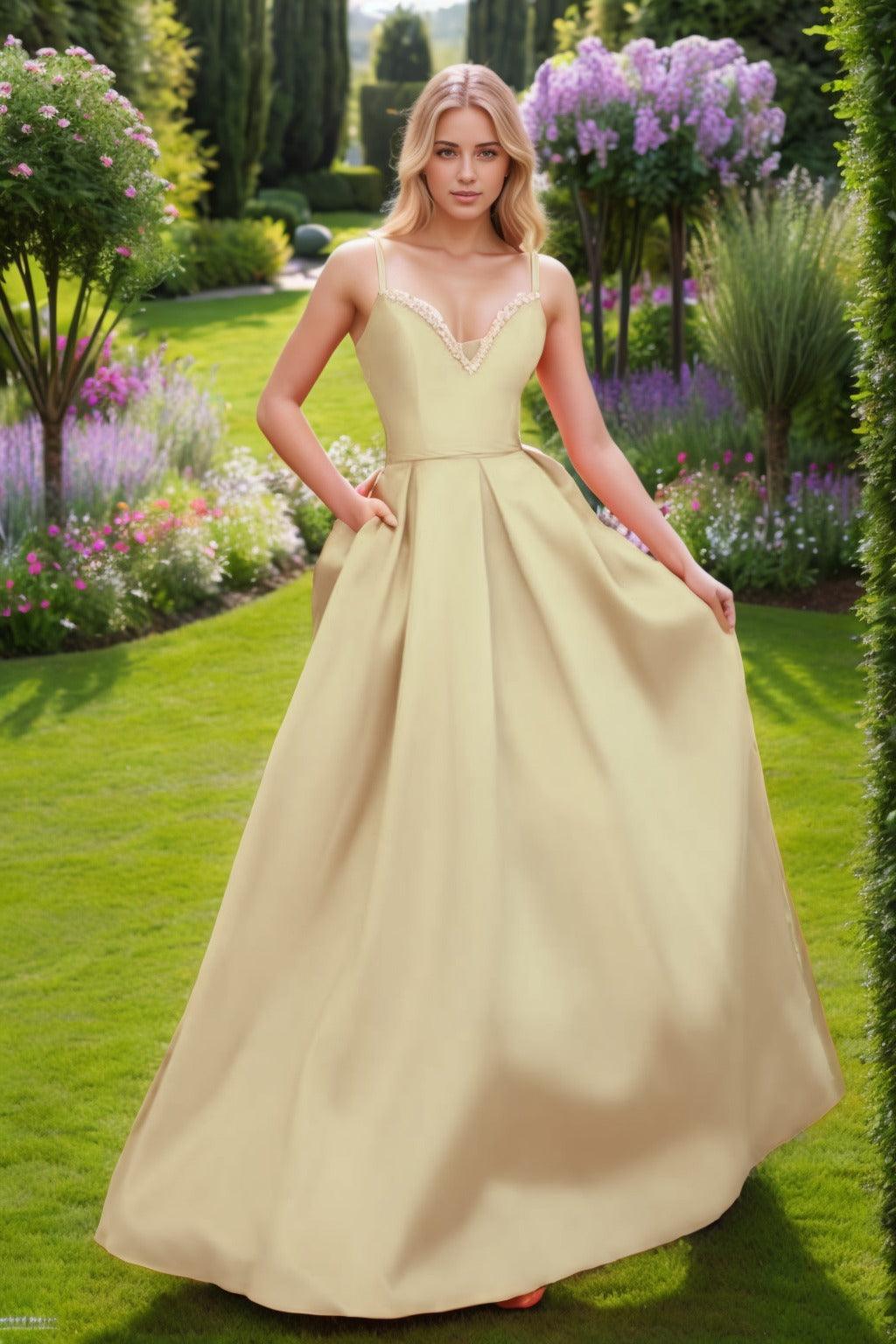 A-Line Floor Length Satin Prom Dress CS0451 - COCOMELODY