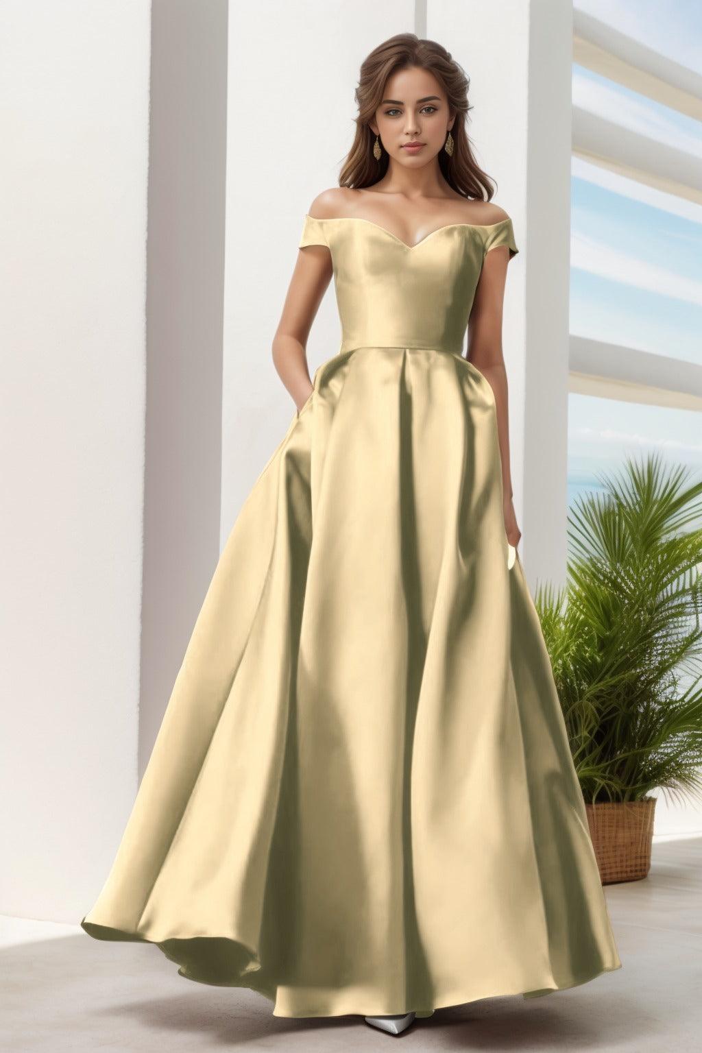 A-Line Floor Length Satin Prom Dress CS0408 - COCOMELODY