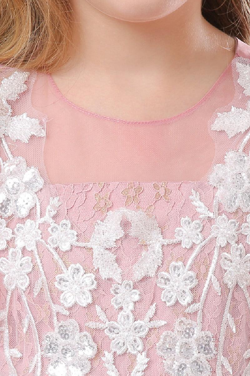 A-Line Illusion Neck Short Sleeves Midi Lace Flower Girl Dresses 749518906079 - COCOMELODY