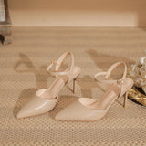 Elegant Pointed Toe Slingback Heels with Delicate Ankle Strap Shoes 771508437933
