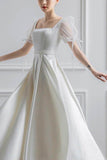 A-Line Floor Length Satin Wedding Dress 650928413690 - COCOMELODY