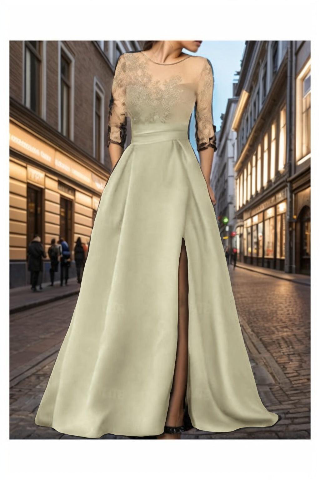 A-Line Sweep-Brush Train Silk-Like Prom Dress CS0456 - COCOMELODY
