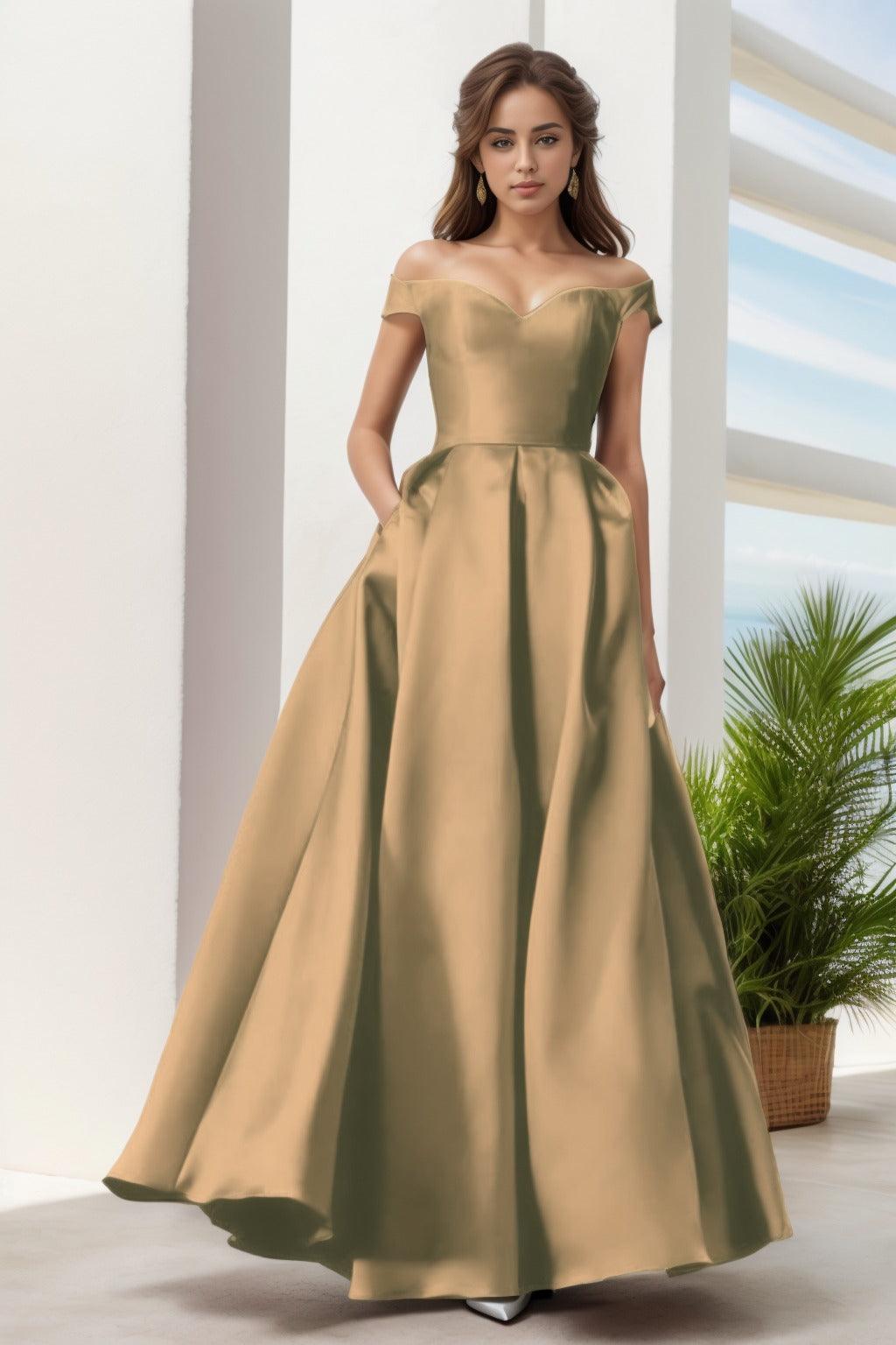 A-Line Floor Length Satin Prom Dress CS0408 - COCOMELODY