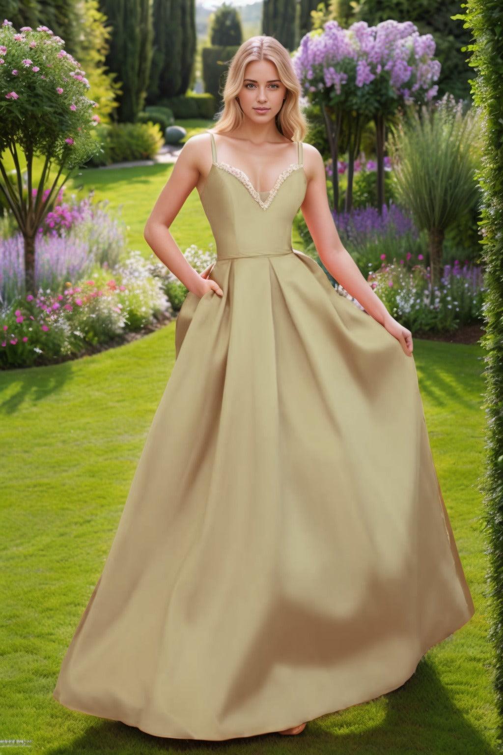 A-Line Floor Length Satin Prom Dress CS0451 - COCOMELODY
