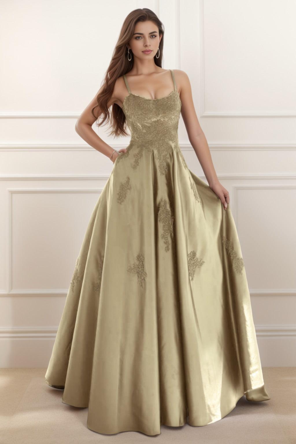 A-Line Floor Length Satin Prom Dress CS0458 - COCOMELODY
