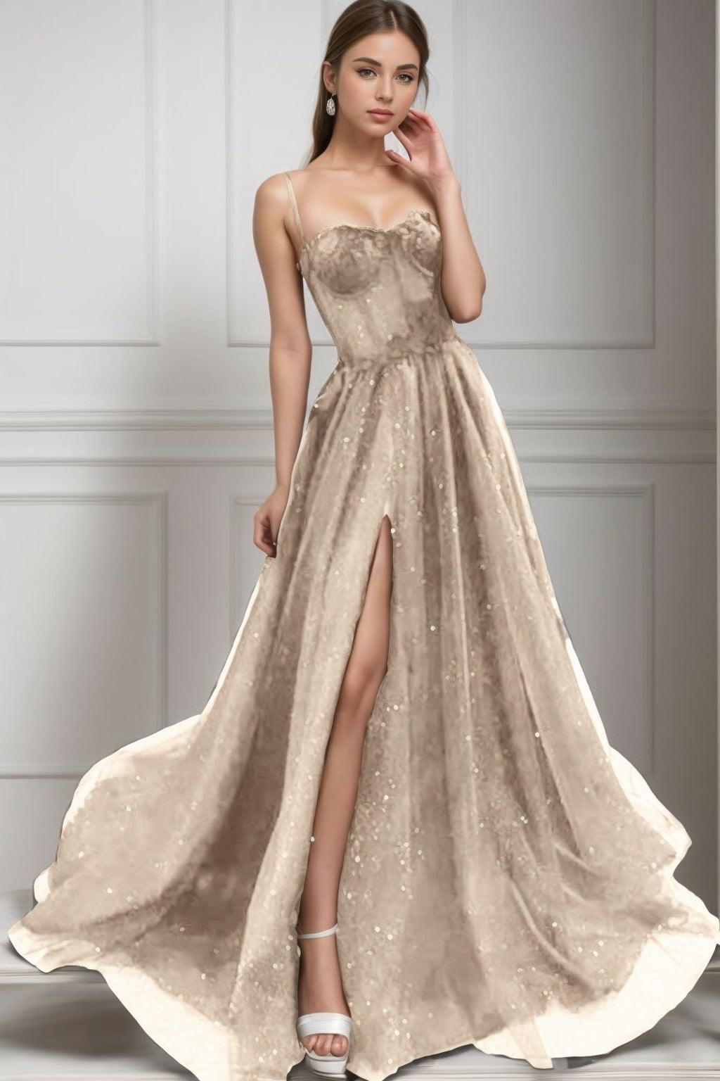 A-Line Sweep-Brush Train Tulle Prom Dress CS0439 - COCOMELODY