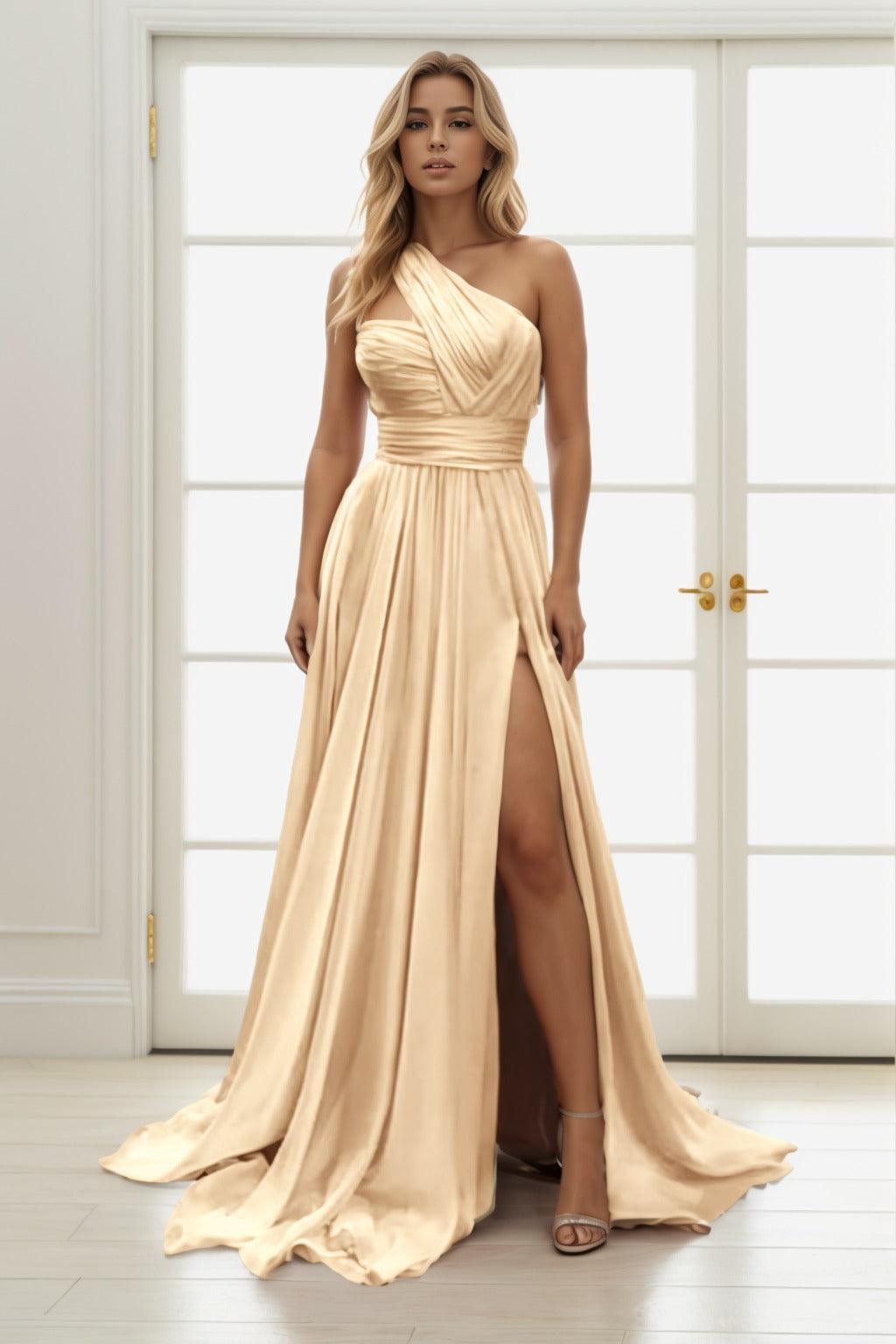 A-Line Sweep-Brush Train Chiffon Prom Dress CS0435 - COCOMELODY