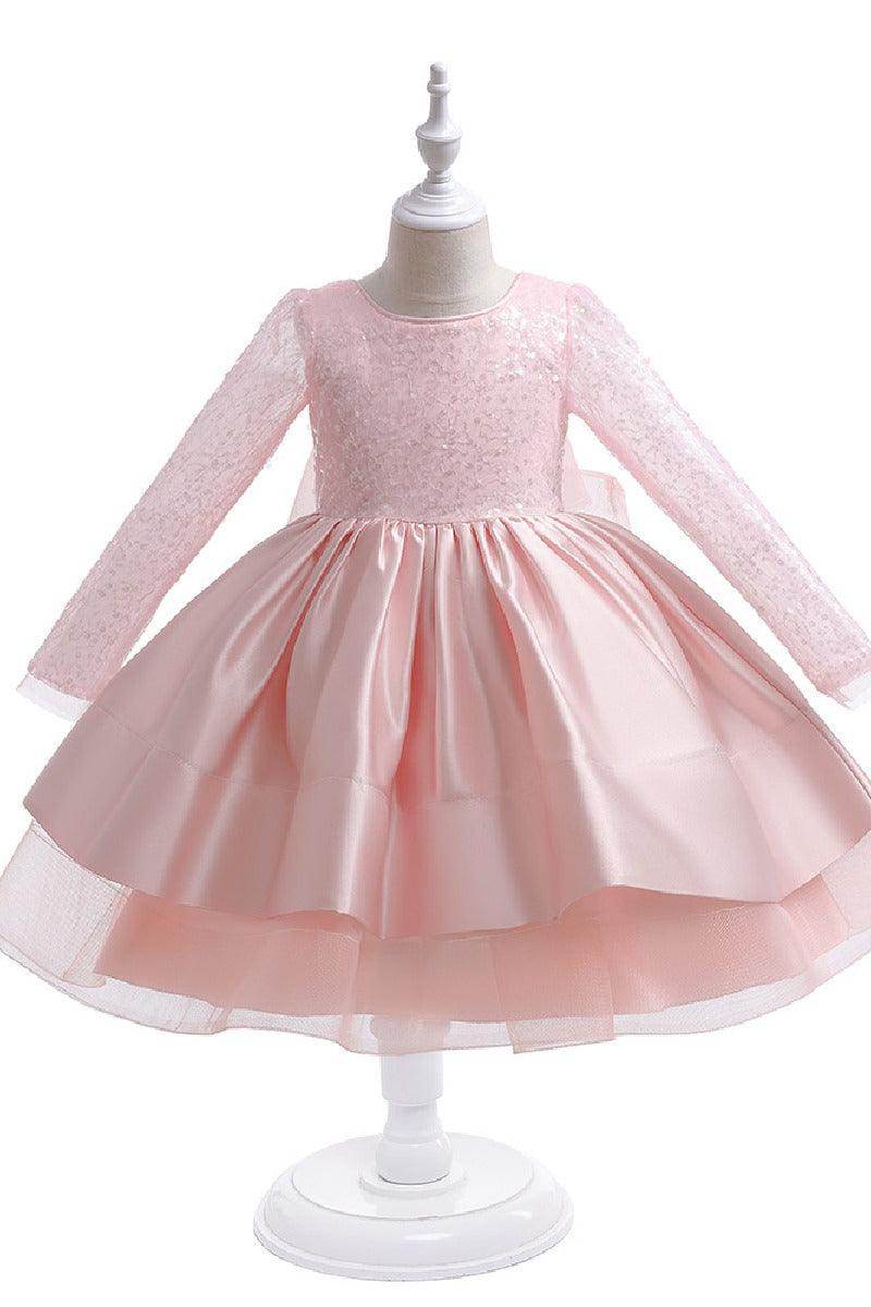 A-Line Scoop Neck Long Sleeve Knee Length Lace/Satin Flower Girl Dresses 709360205661 - COCOMELODY