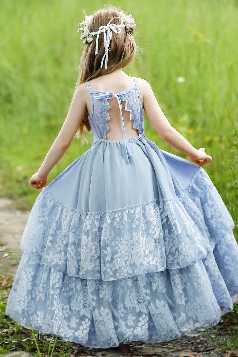 A-Line V-Neck Neckline Sleeveless Maxi Chiffon Flower Girl Dresses 751591439858 - COCOMELODY