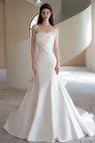 Trumpet-Mermaid Sweep-Brush Train Satin Wedding Dress 855056831342 - COCOMELODY