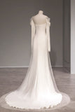 A-Line Sweep-Brush Train Satin Wedding Dress 743493384317