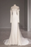 A-Line Sweep-Brush Train Satin Wedding Dress 743493384317