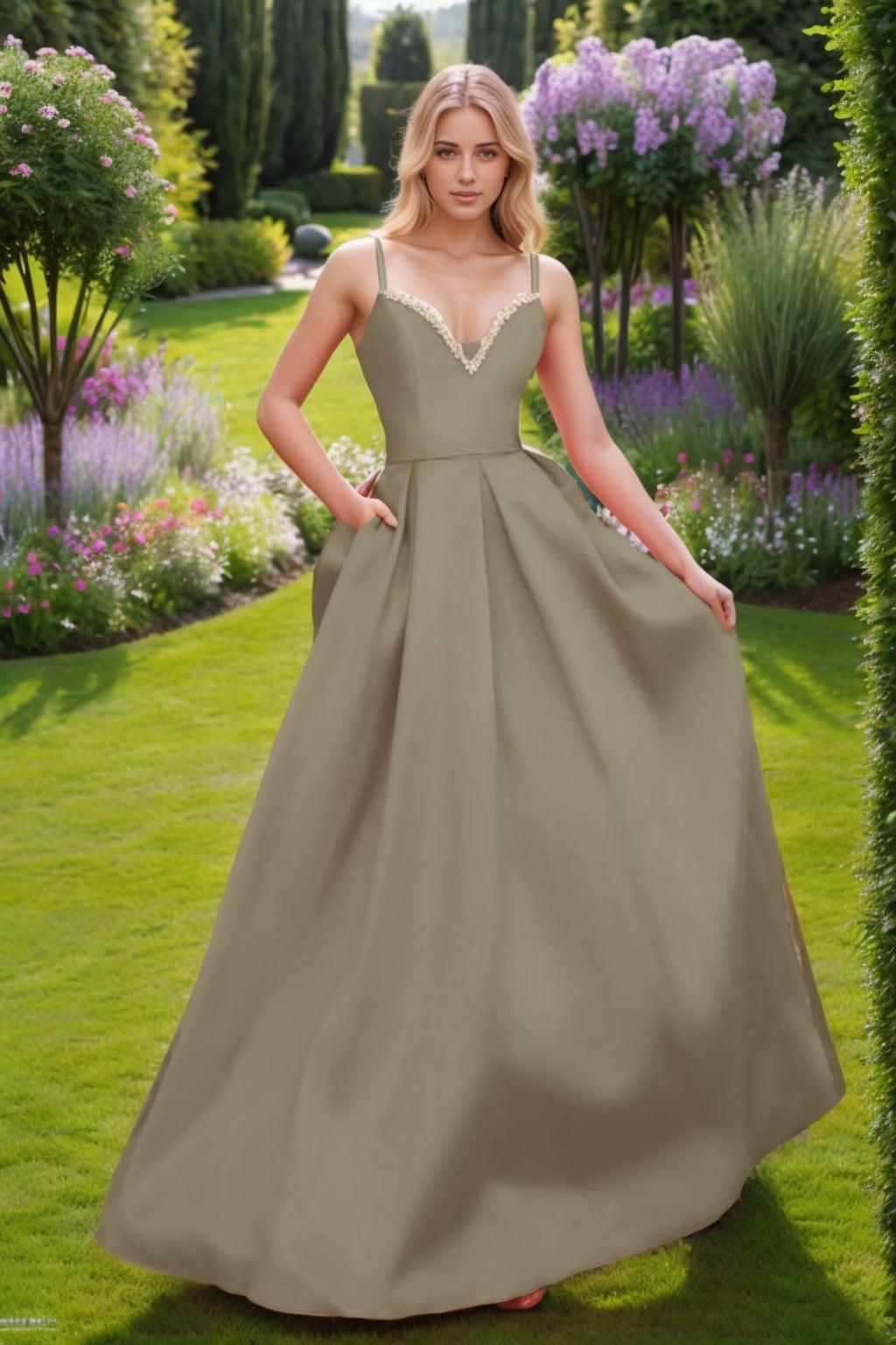 A-Line Floor Length Satin Prom Dress CS0451 - COCOMELODY