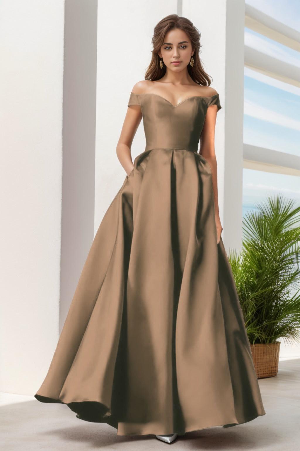 A-Line Floor Length Satin Prom Dress CS0408 - COCOMELODY