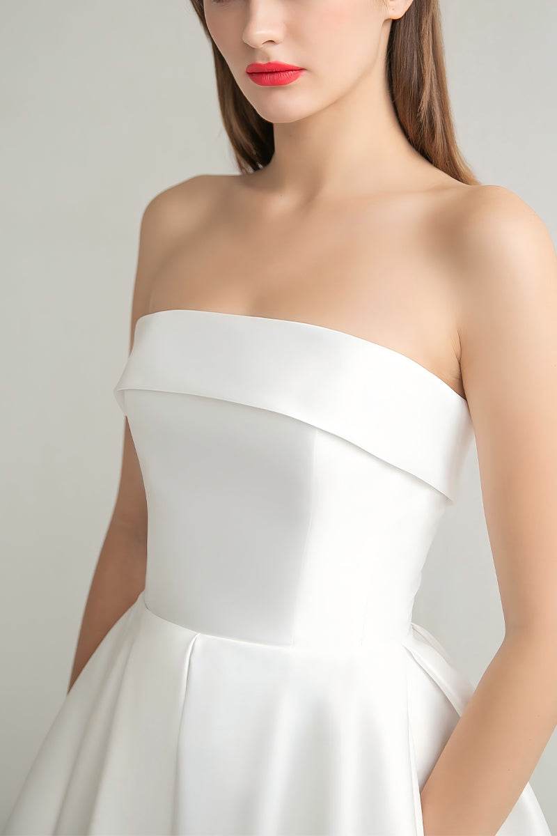 A-Line Tea Length Mikado Little White Dress 100023 - COCOMELODY