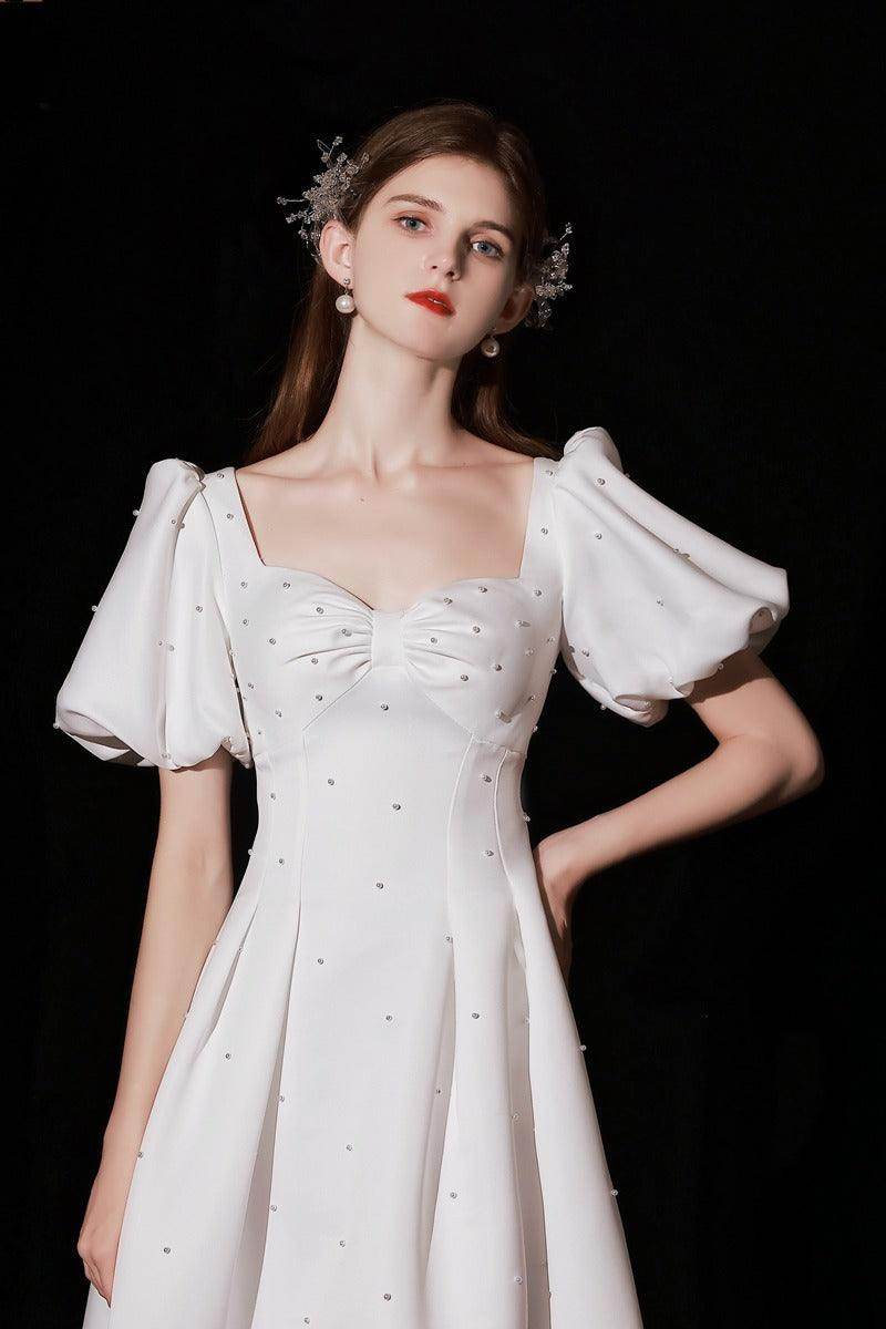 A-Line Floor Length Satin Wedding Dress 676166316331 - COCOMELODY
