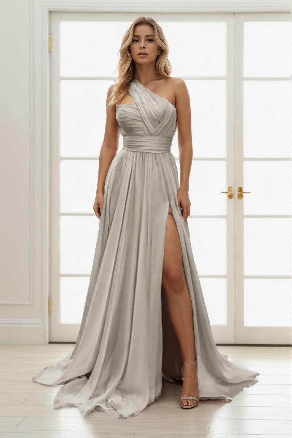 A-Line Sweep-Brush Train Chiffon Prom Dress CS0435 - COCOMELODY