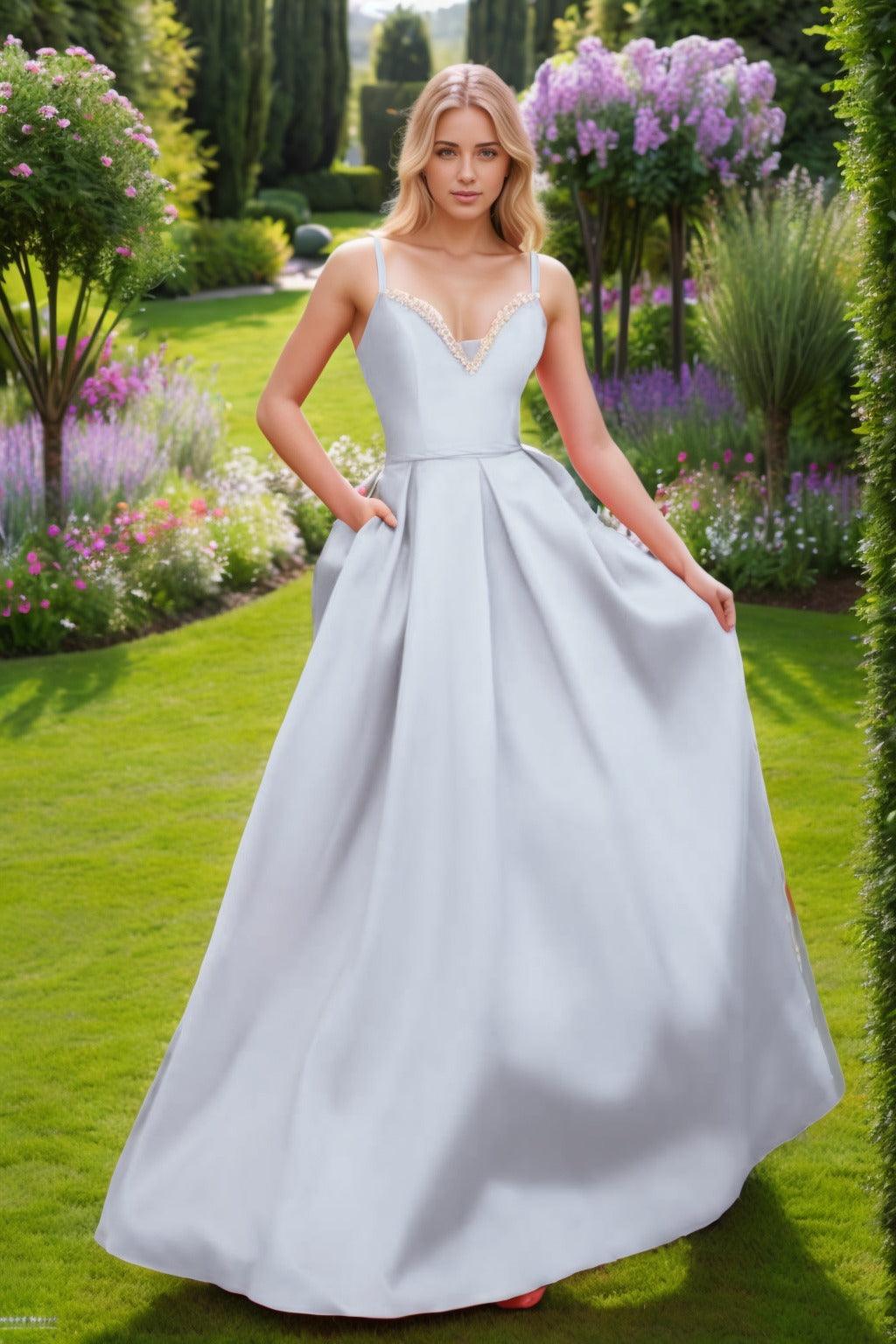A-Line Floor Length Satin Prom Dress CS0451 - COCOMELODY