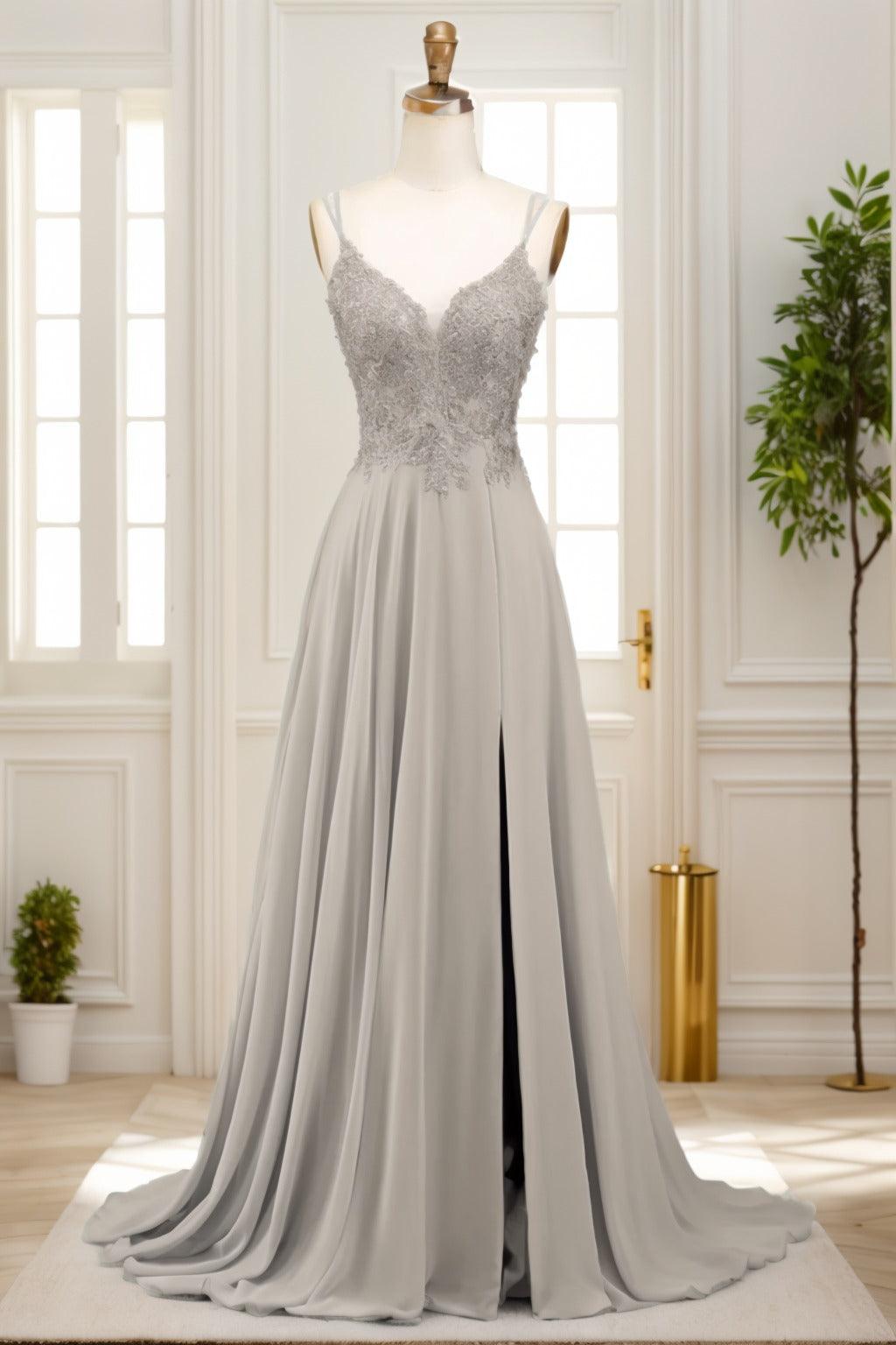 A-Line Sweep-Brush Train Chiffon Prom Dress CS0470 - COCOMELODY