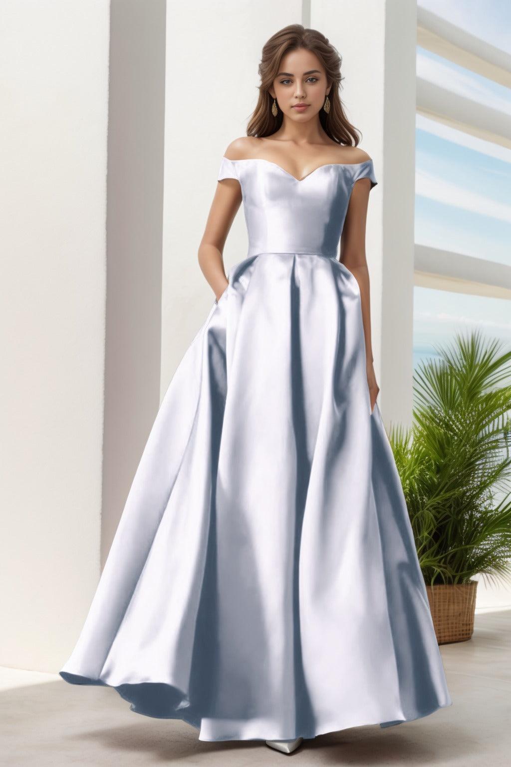 A-Line Floor Length Satin Prom Dress CS0408 - COCOMELODY