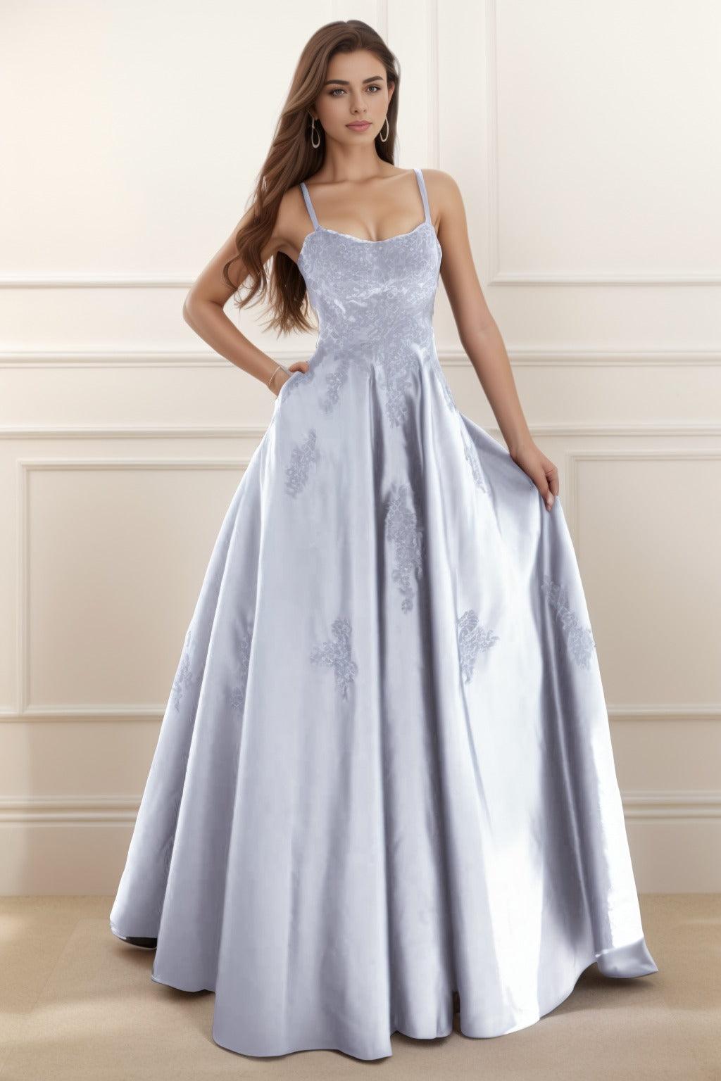 A-Line Floor Length Satin Prom Dress CS0458 - COCOMELODY