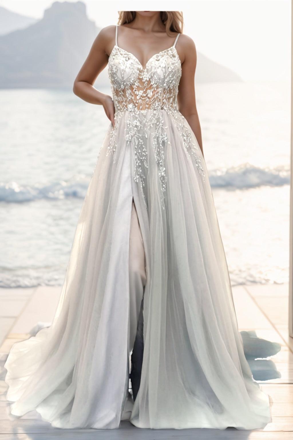A-line Sweep-Brush Train Tulle Prom Dress CS0402 - COCOMELODY