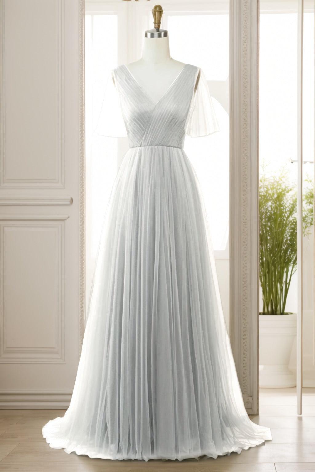 A-Line Sweep-Brush Train Tulle Prom Dress CS0472 - COCOMELODY