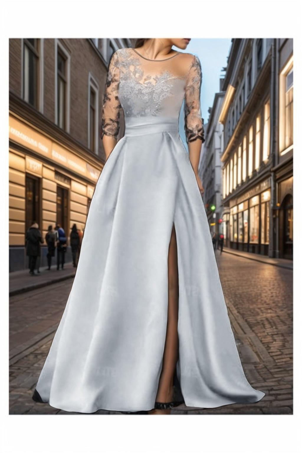 A-Line Sweep-Brush Train Silk-Like Prom Dress CS0456 - COCOMELODY