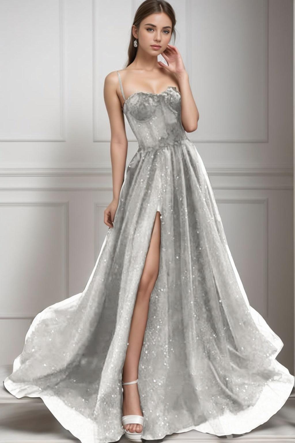 A-Line Sweep-Brush Train Tulle Prom Dress CS0439 - COCOMELODY