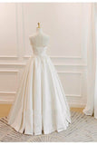 A-Line Floor Length Satin Wedding Dress 752025920874 - COCOMELODY