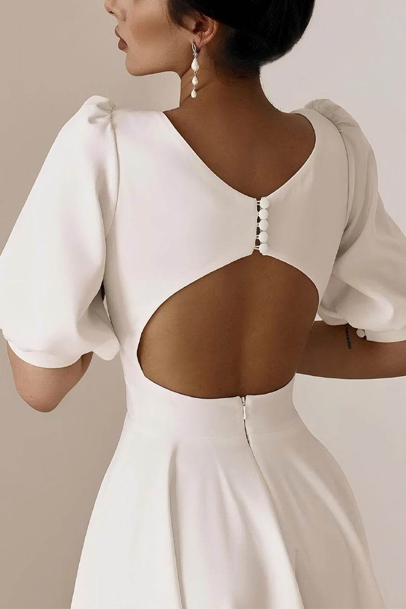A-Line Tea Length Elastic Cloth Little White Dress 100012 - COCOMELODY